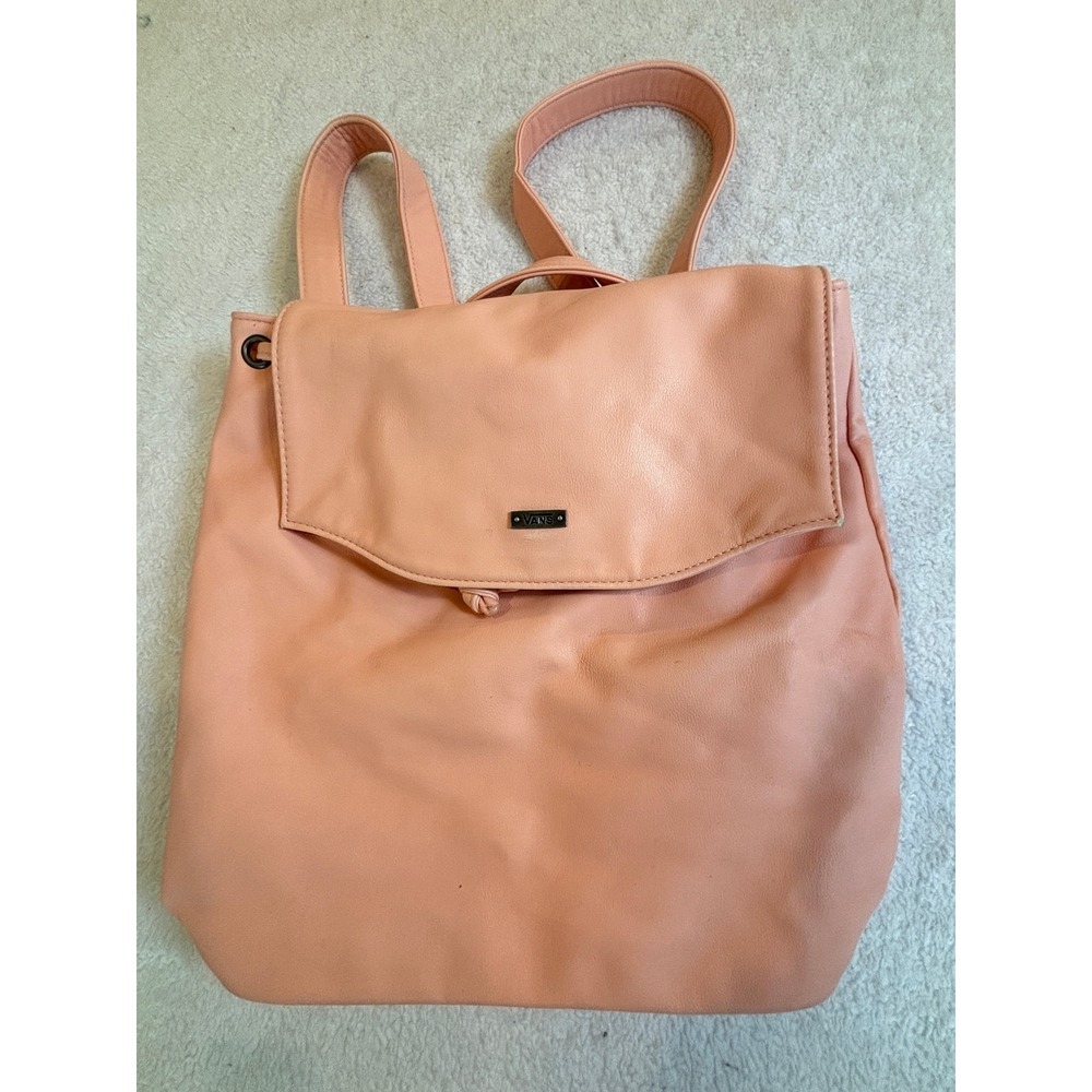 Vans Peach Pink Faux Leather Drawstring Backpack Flap Top Mini Bag